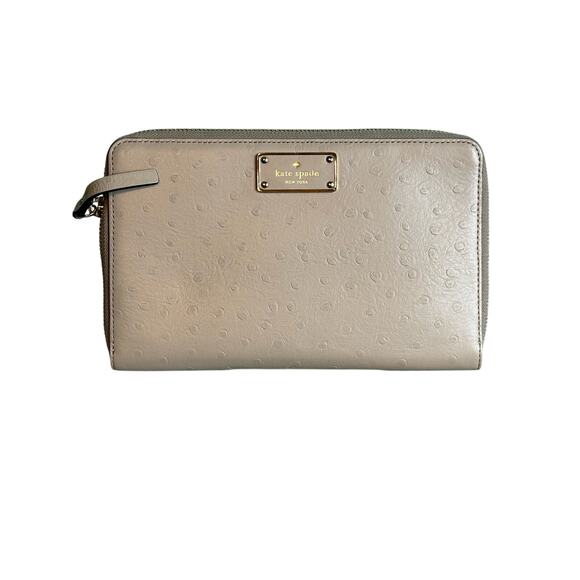 Kate Spade A La Vita Ostrich Neda Sidewalk Zip Around Taupe Leather Wallet*NWT - Picture 1 of 14